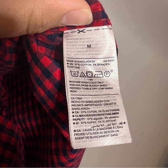 Old Navy Red Navy Gingham Plaid Everyday Slim Fit Built in Flex Dress Shirt Med - Picture 5 of 6